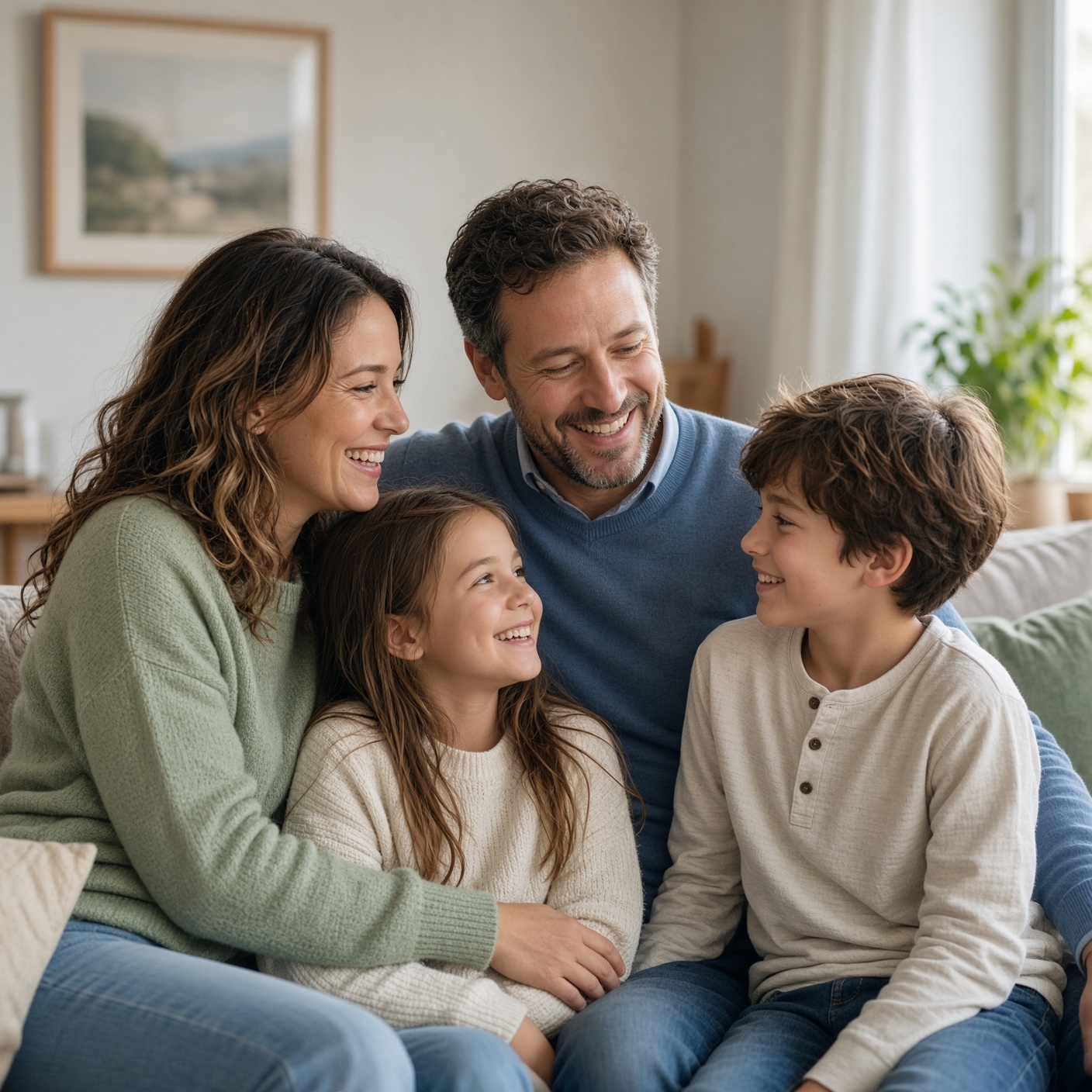 A family sitting together at home